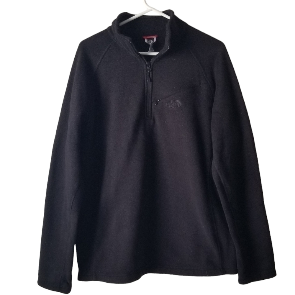 North Face Black 1/4 Zip Fleece Pullover Zip Chest Pocket Size L